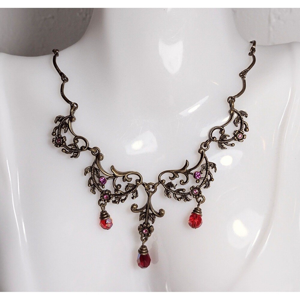 Avon Vintage Bronze Tone Rhinestone Bib Necklace